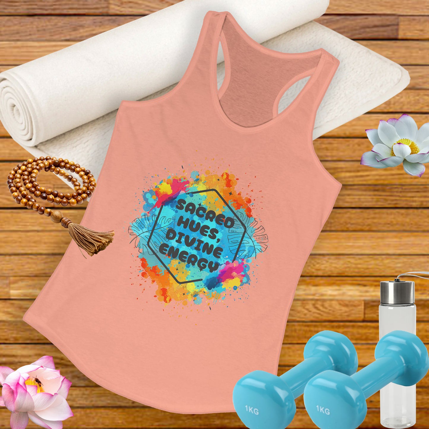 "Sacred Hues Divine Energy" Racerback Tank - Vibrant Artistic Design for Active Souls