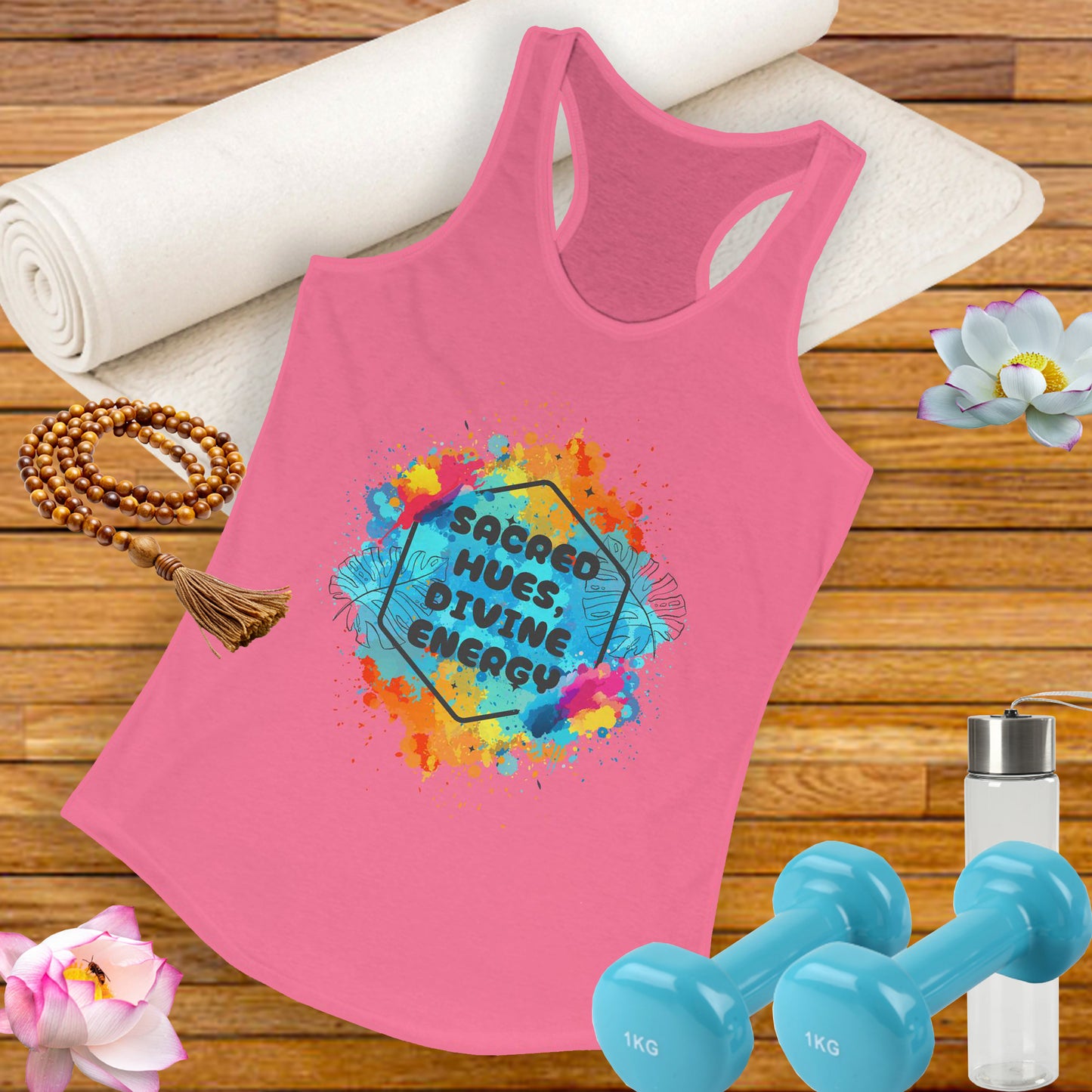 "Sacred Hues Divine Energy" Racerback Tank - Vibrant Artistic Design for Active Souls