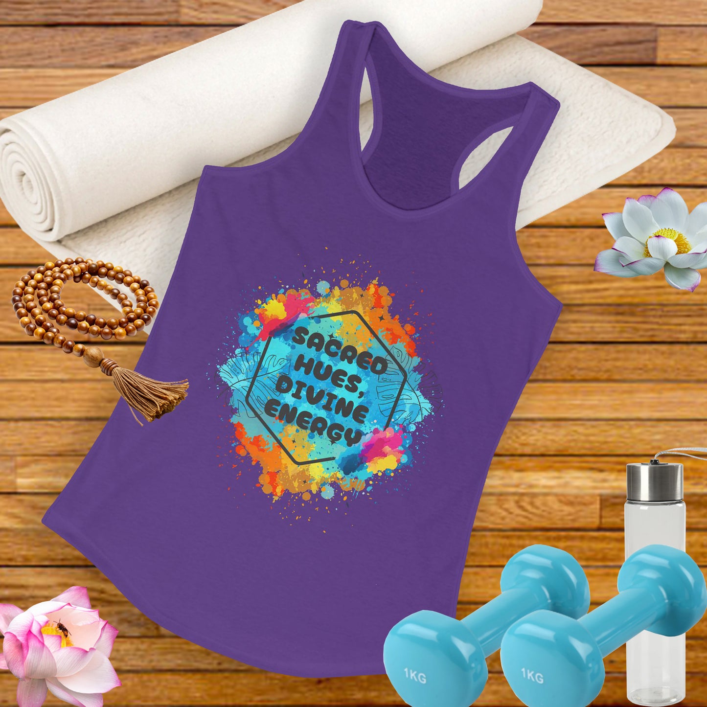 "Sacred Hues Divine Energy" Racerback Tank - Vibrant Artistic Design for Active Souls