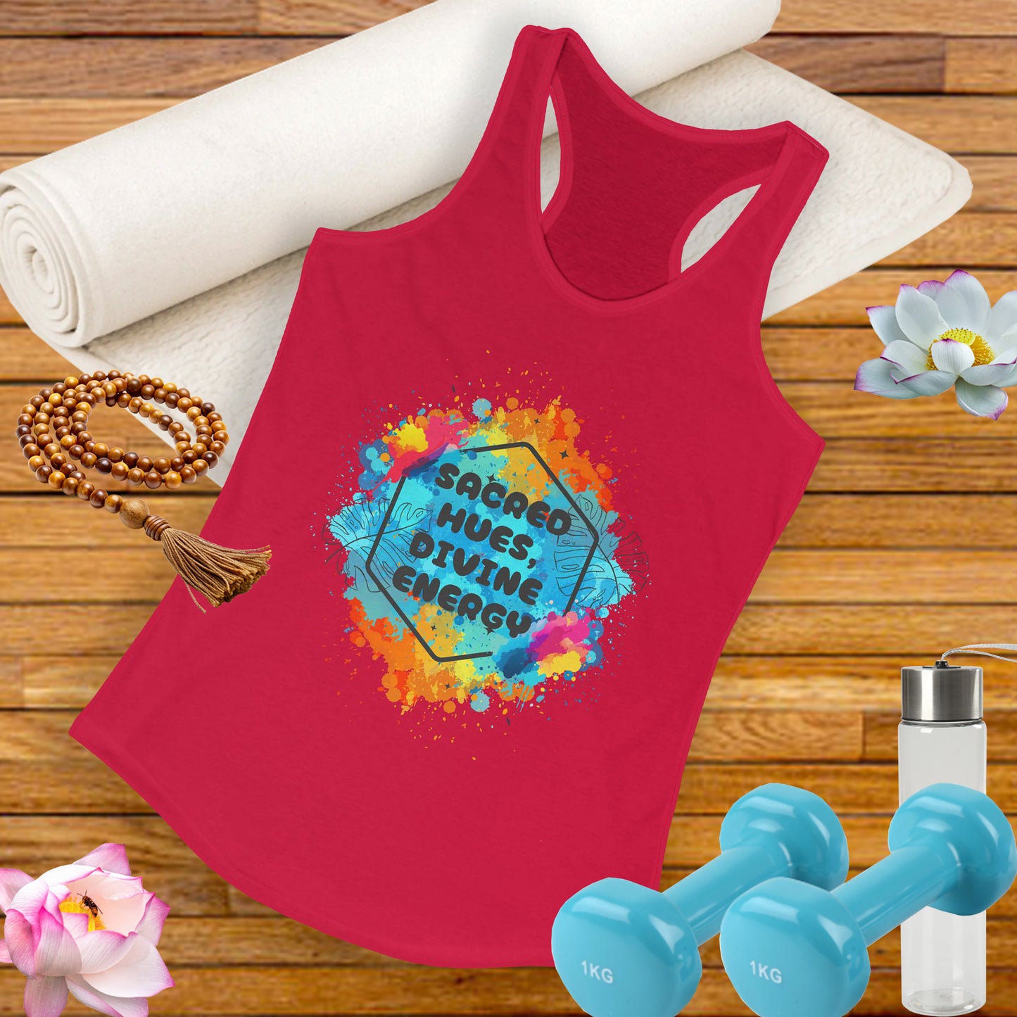 "Sacred Hues Divine Energy" Racerback Tank - Vibrant Artistic Design for Active Souls