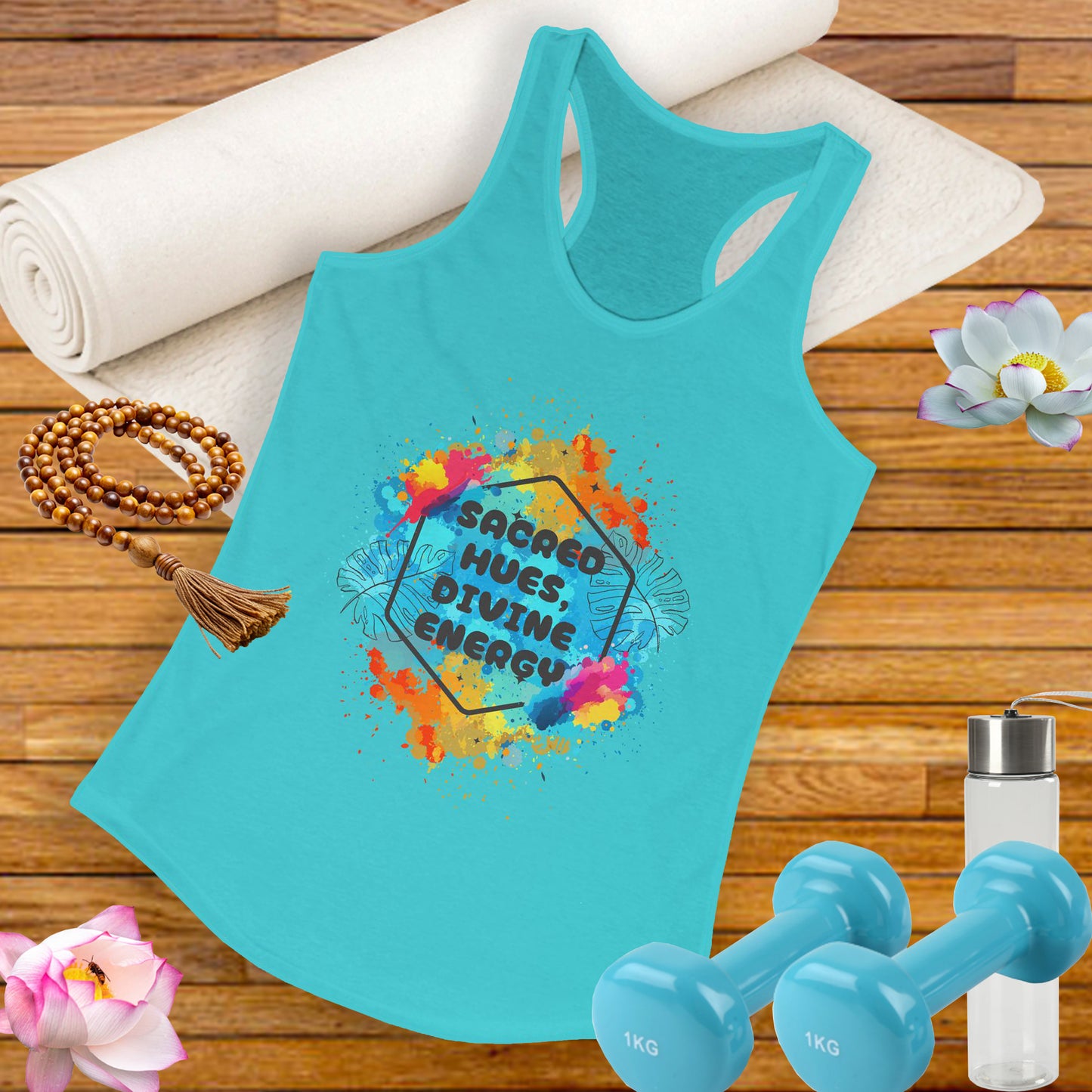 "Sacred Hues Divine Energy" Racerback Tank - Vibrant Artistic Design for Active Souls