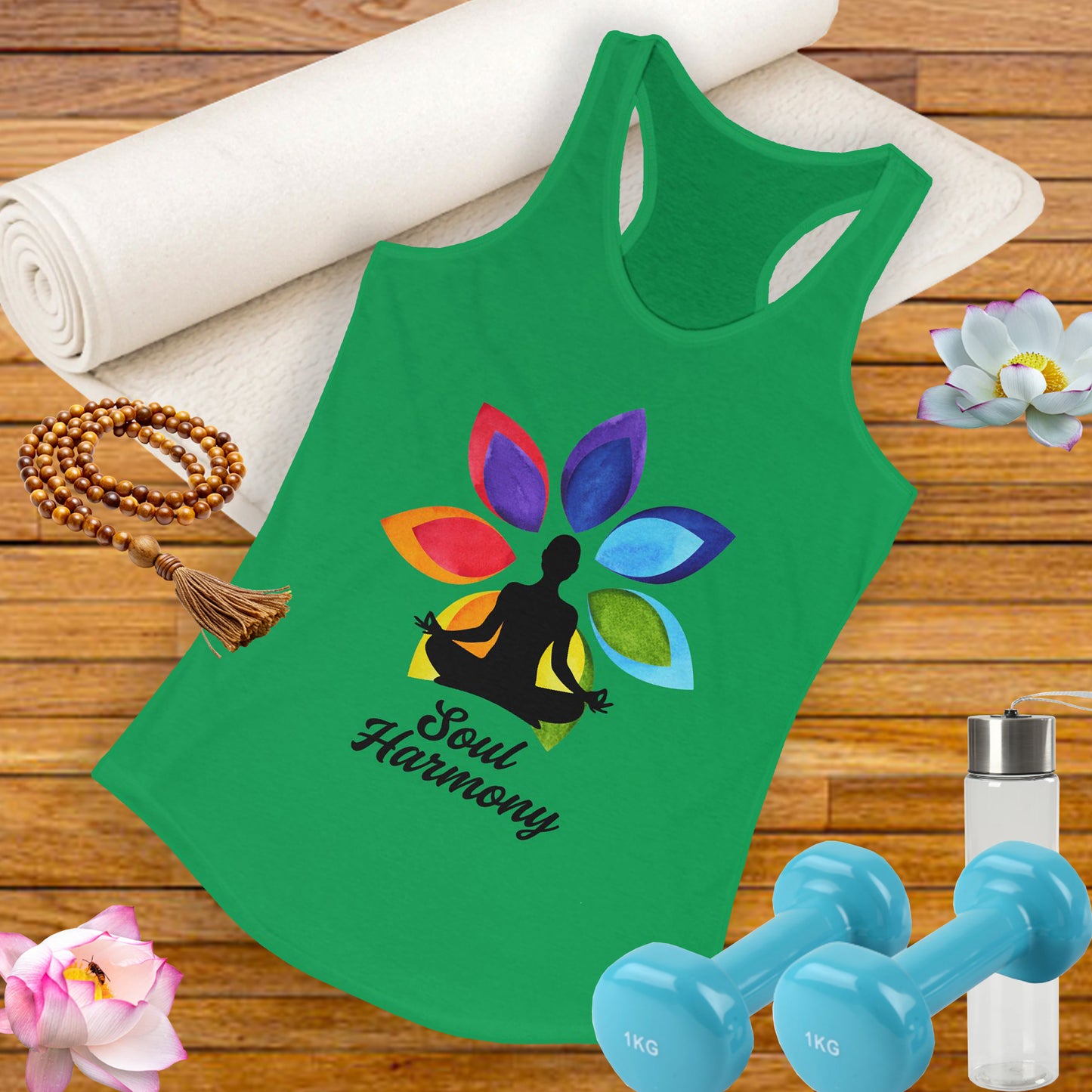 “Soul Harmony” Racerback Tank - Meditating Figure with Vibrant Mandala Flower Design