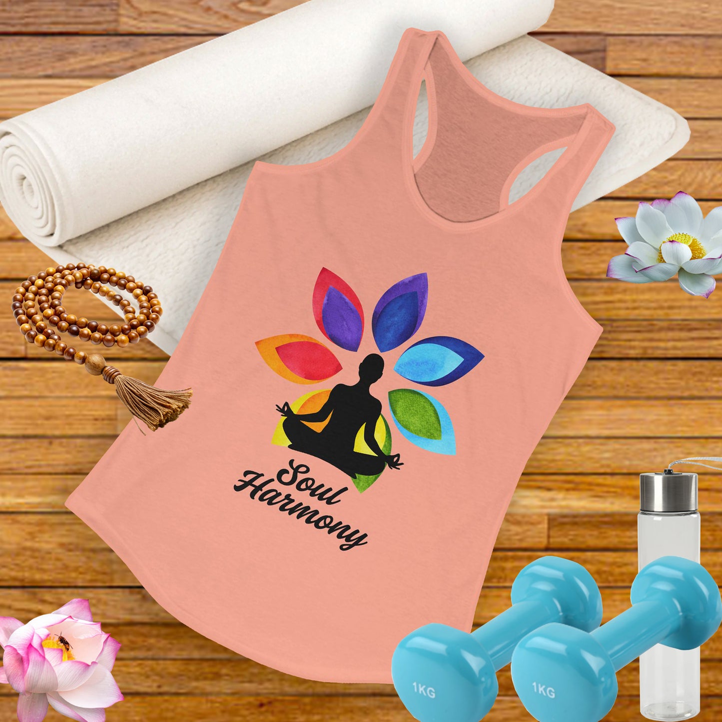 “Soul Harmony” Racerback Tank - Meditating Figure with Vibrant Mandala Flower Design