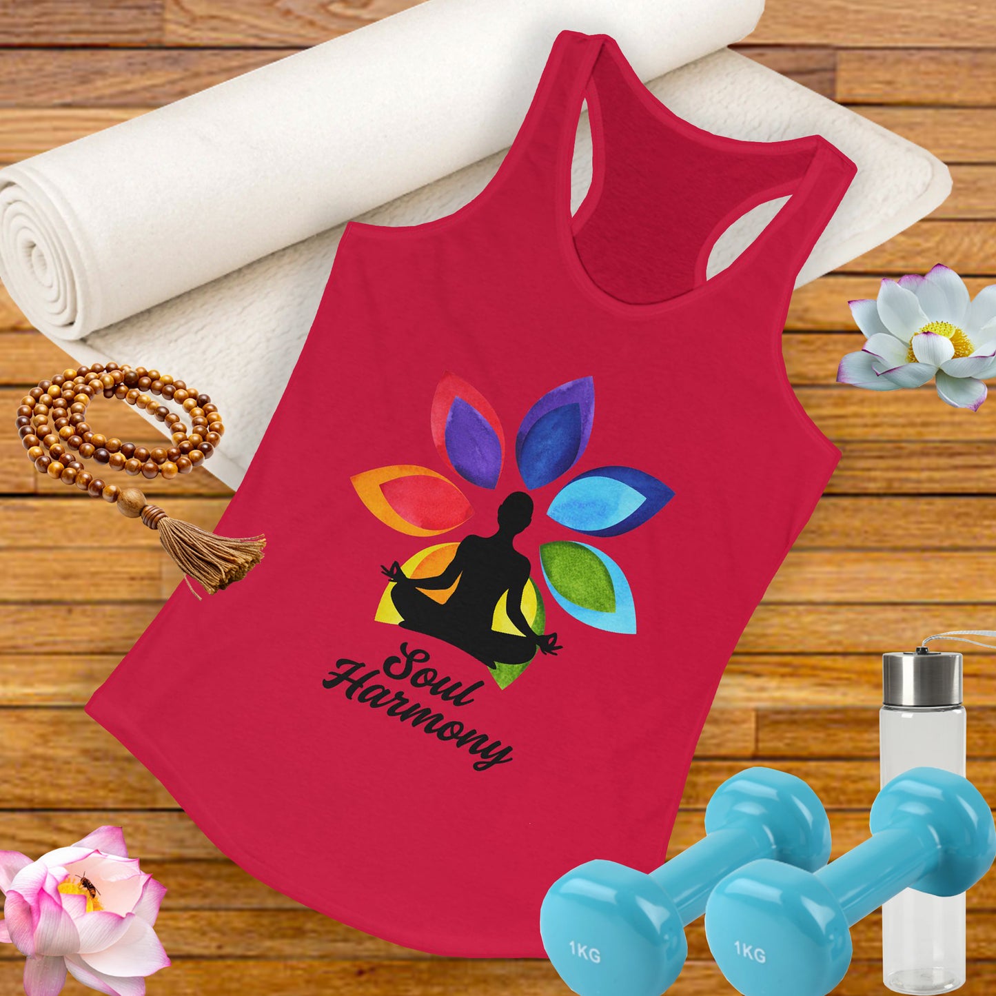 “Soul Harmony” Racerback Tank - Meditating Figure with Vibrant Mandala Flower Design