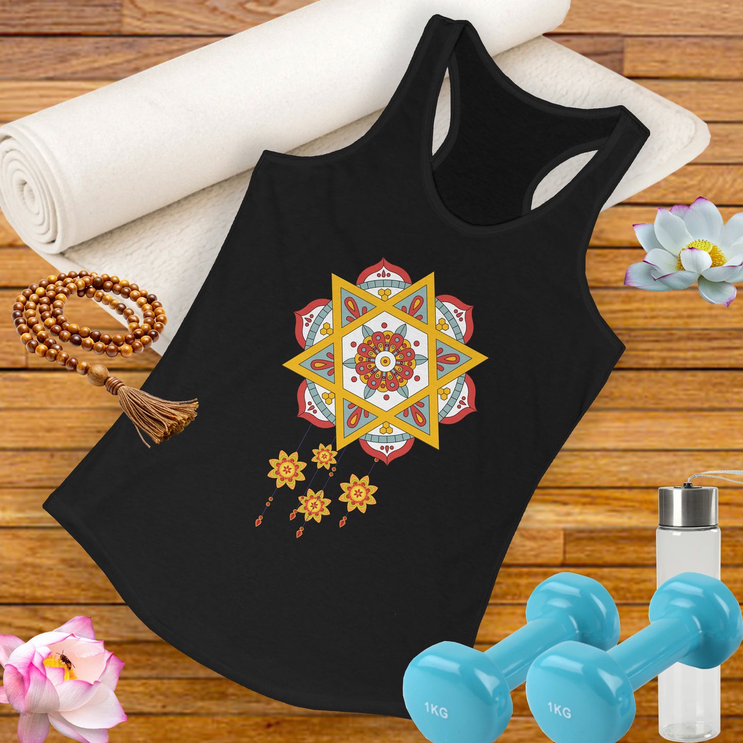 Stellar Mandala Racerback Tank – Colorful BOHO Star Design