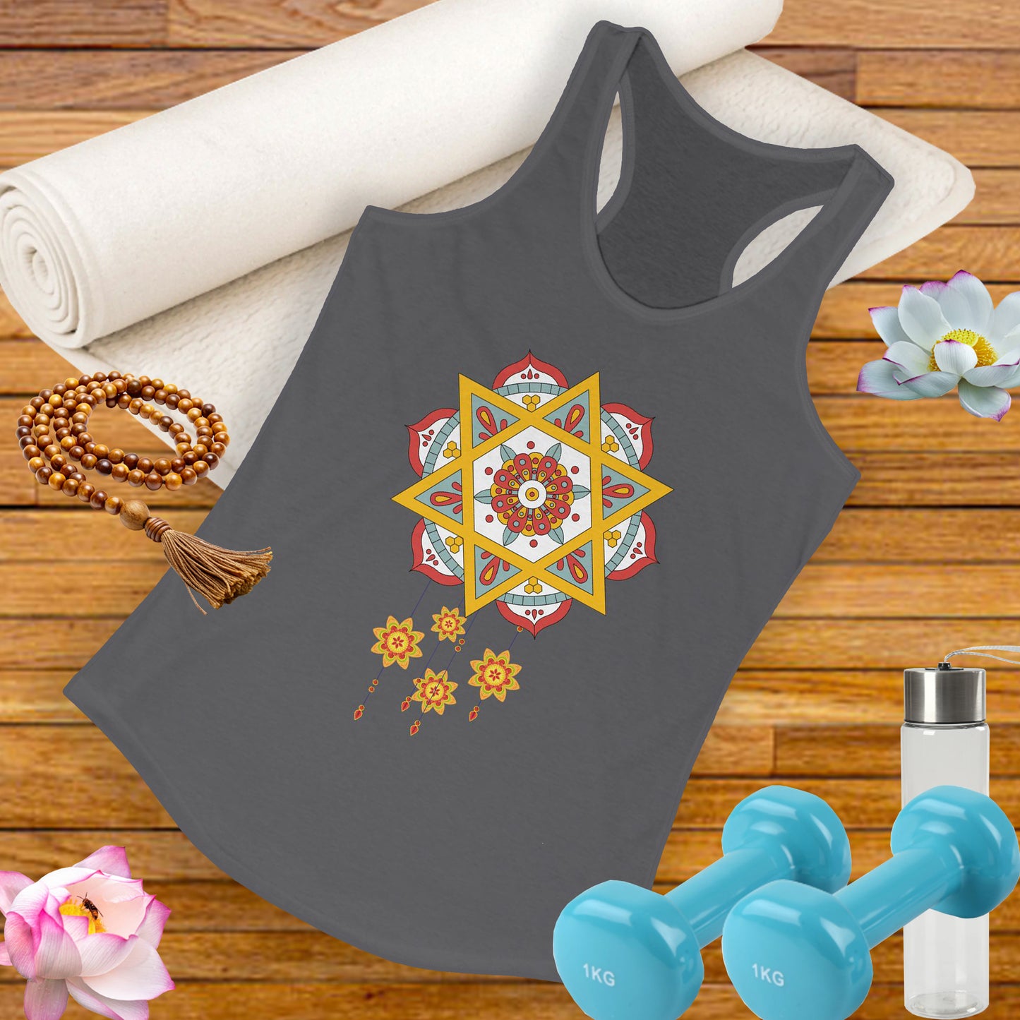 Stellar Mandala Racerback Tank – Colorful BOHO Star Design