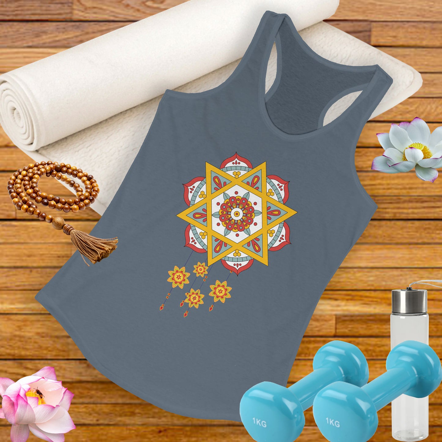 Stellar Mandala Racerback Tank – Colorful BOHO Star Design