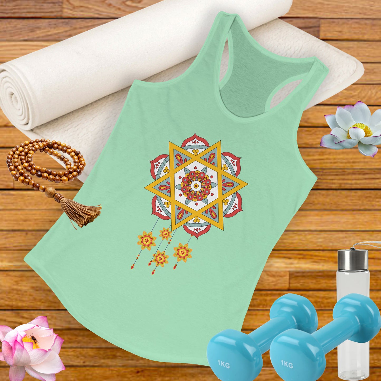 Stellar Mandala Racerback Tank – Colorful BOHO Star Design