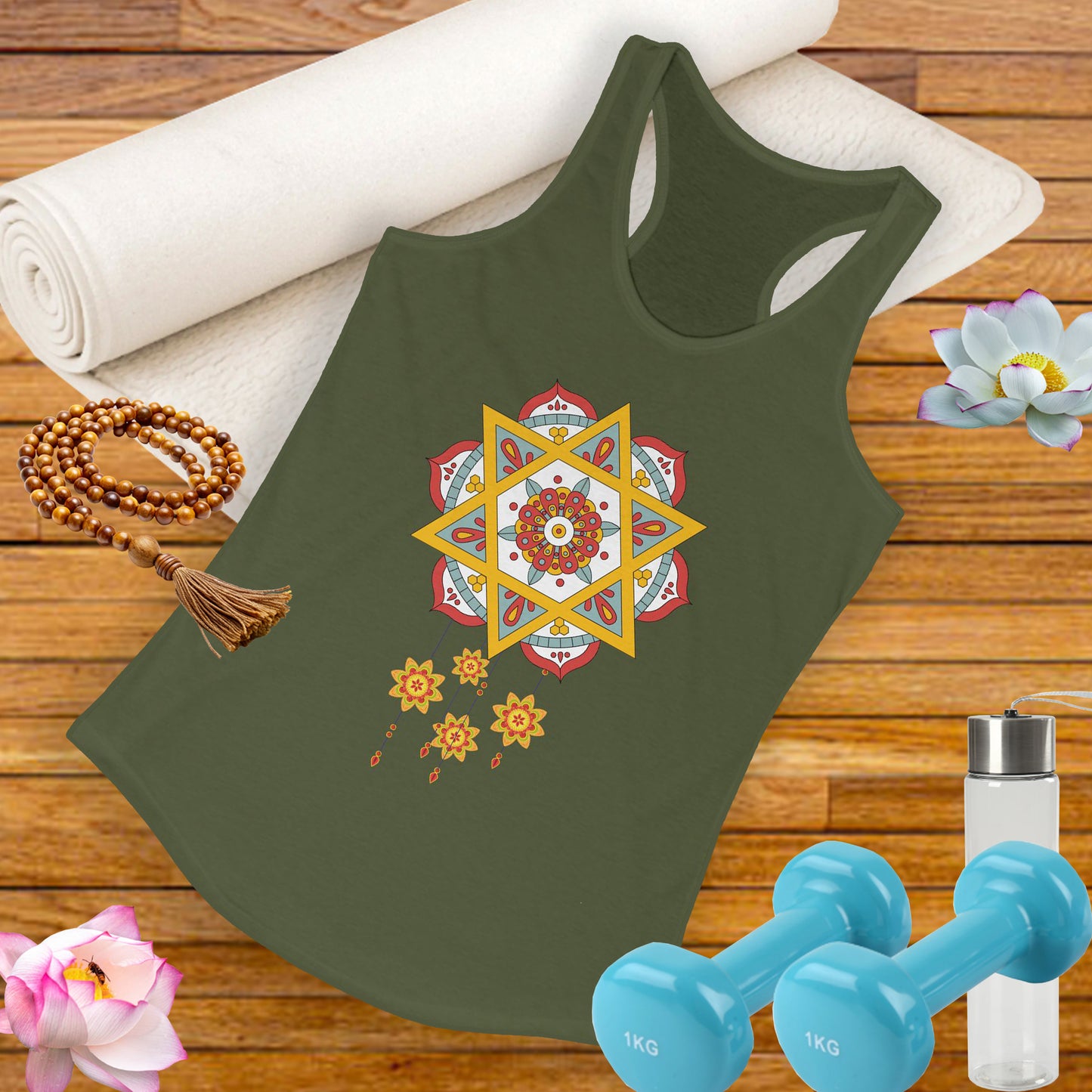 Stellar Mandala Racerback Tank – Colorful BOHO Star Design