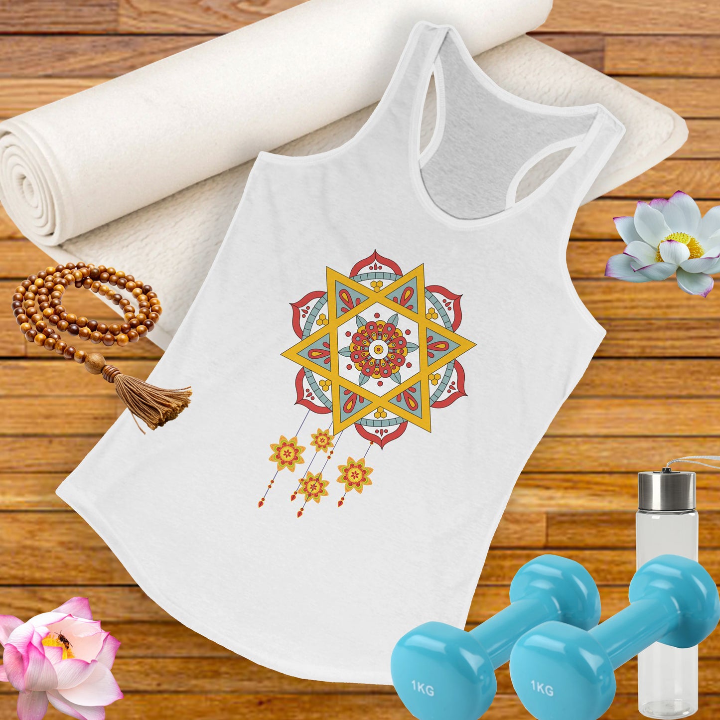 Stellar Mandala Racerback Tank – Colorful BOHO Star Design