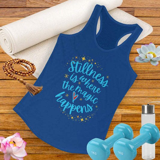 Stillness is Where the Magic Happens - Celestial Affirmation Racerback Tank