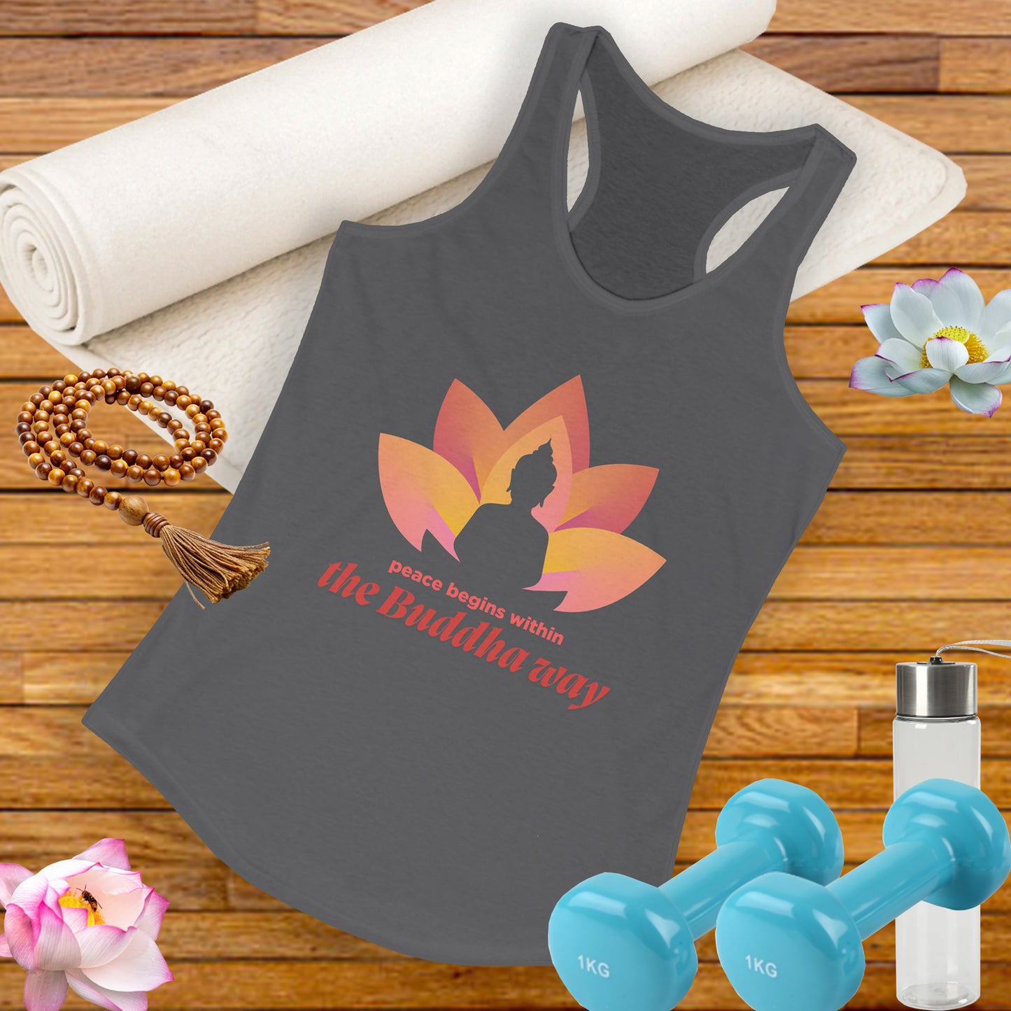 Peace Begins Within Racerback Tank – The Buddha Way to Calm & Clarity
