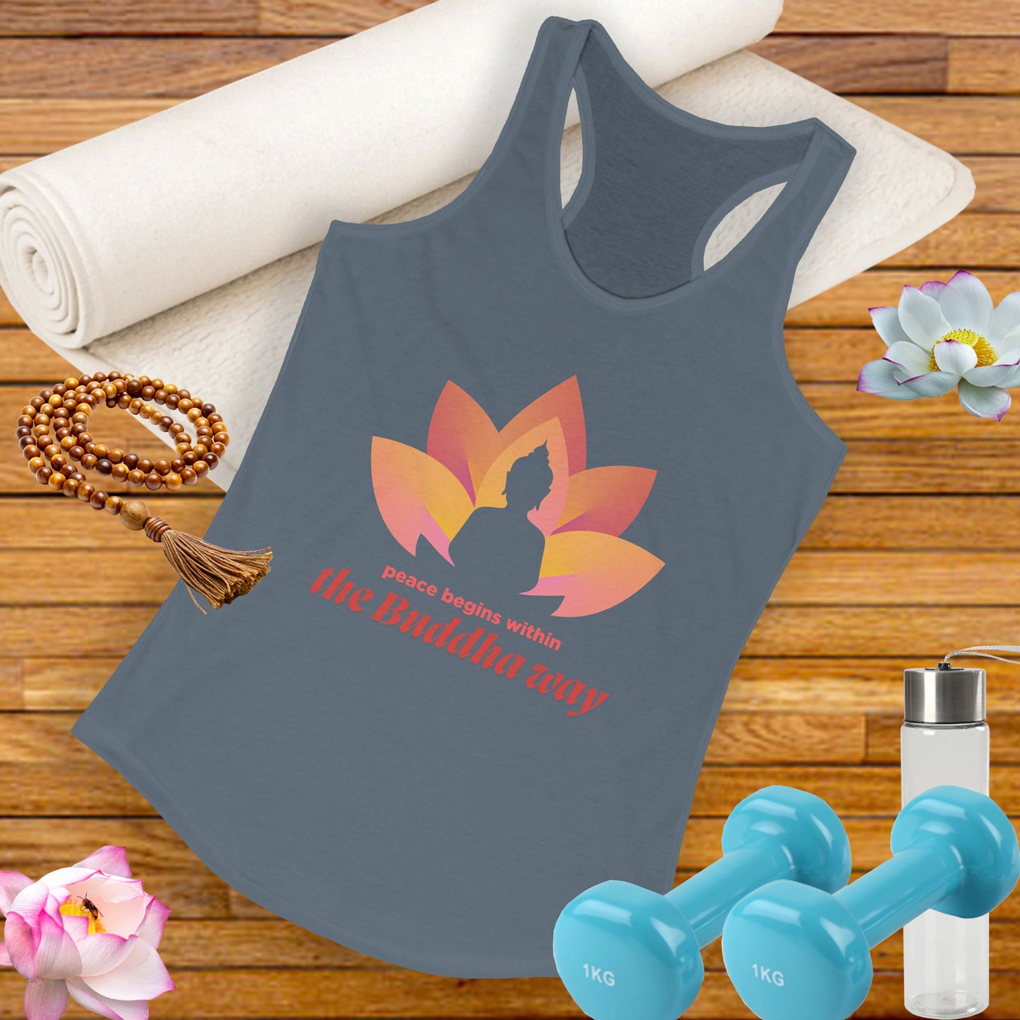Peace Begins Within Racerback Tank – The Buddha Way to Calm & Clarity
