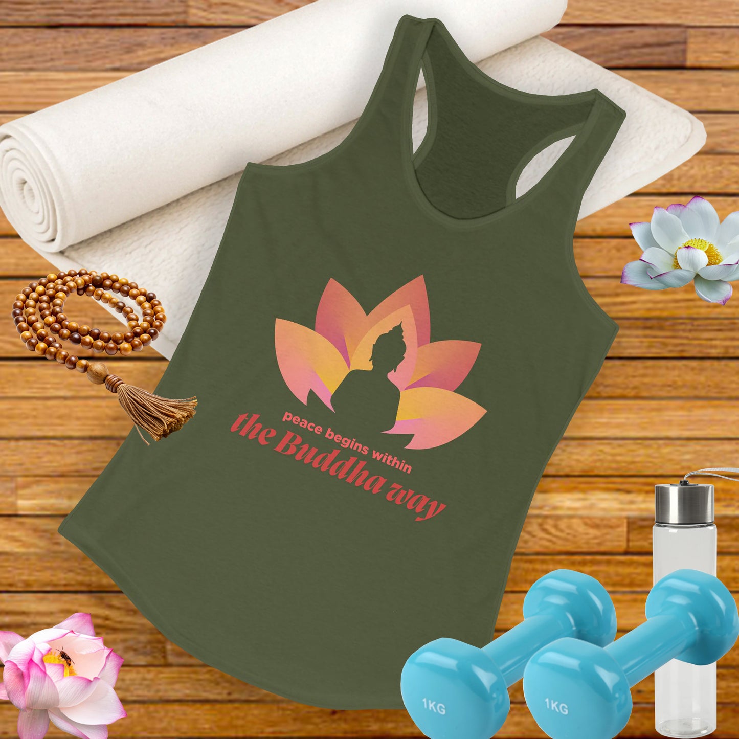 Peace Begins Within Racerback Tank – The Buddha Way to Calm & Clarity