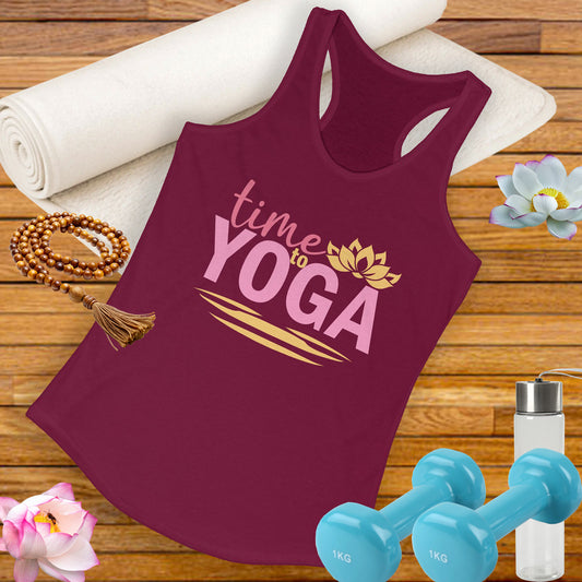 "Time to Yoga" - Flow into Presence Women's Racerback Tank Top - Relaxed Fit for Yoga and Fitness Enthusiasts