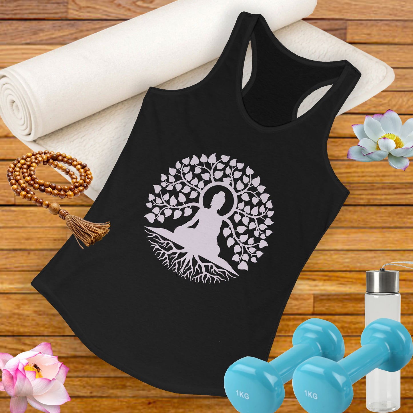 “Rooted in Presence” – Buddha & Tree of Life Racerback Tank Top