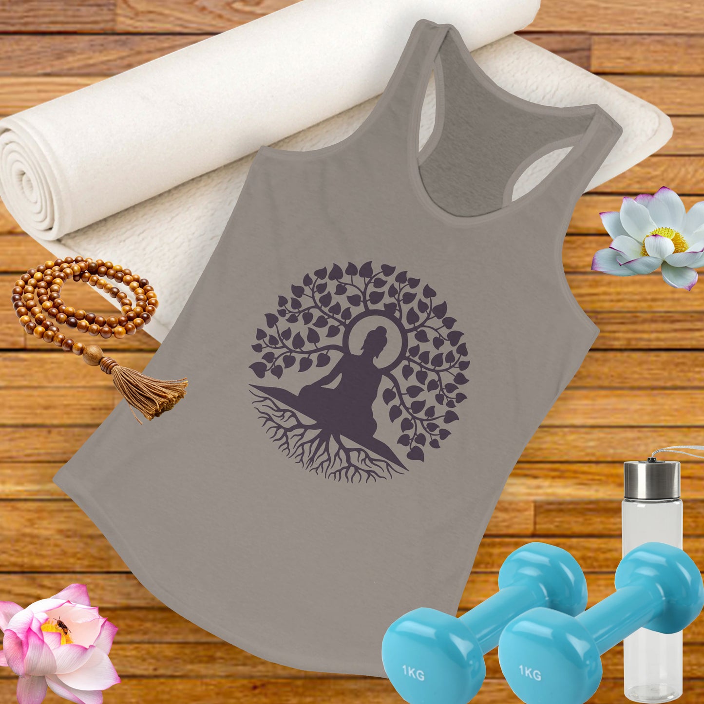 “Rooted in Presence” – Buddha & Tree of Life Racerback Tank Top