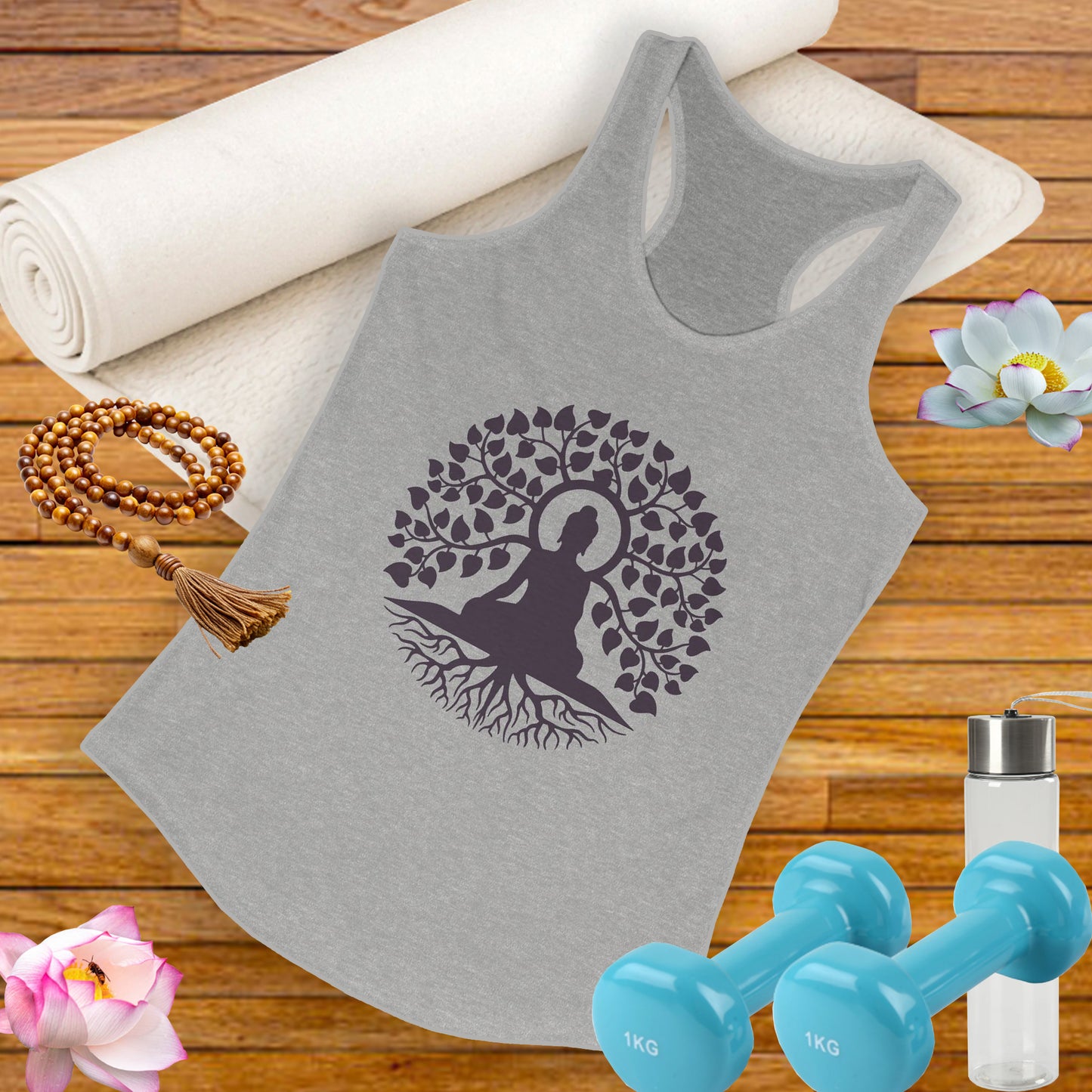 “Rooted in Presence” – Buddha & Tree of Life Racerback Tank Top