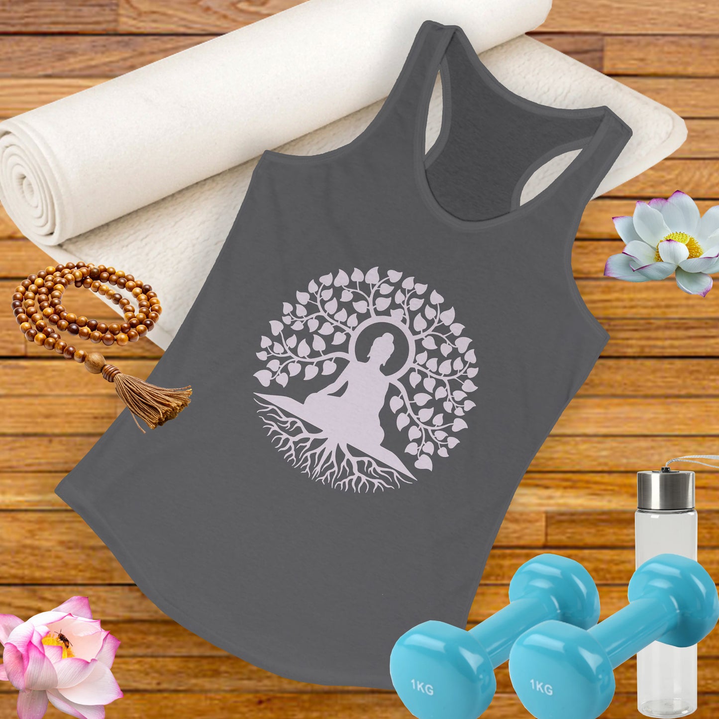 “Rooted in Presence” – Buddha & Tree of Life Racerback Tank Top