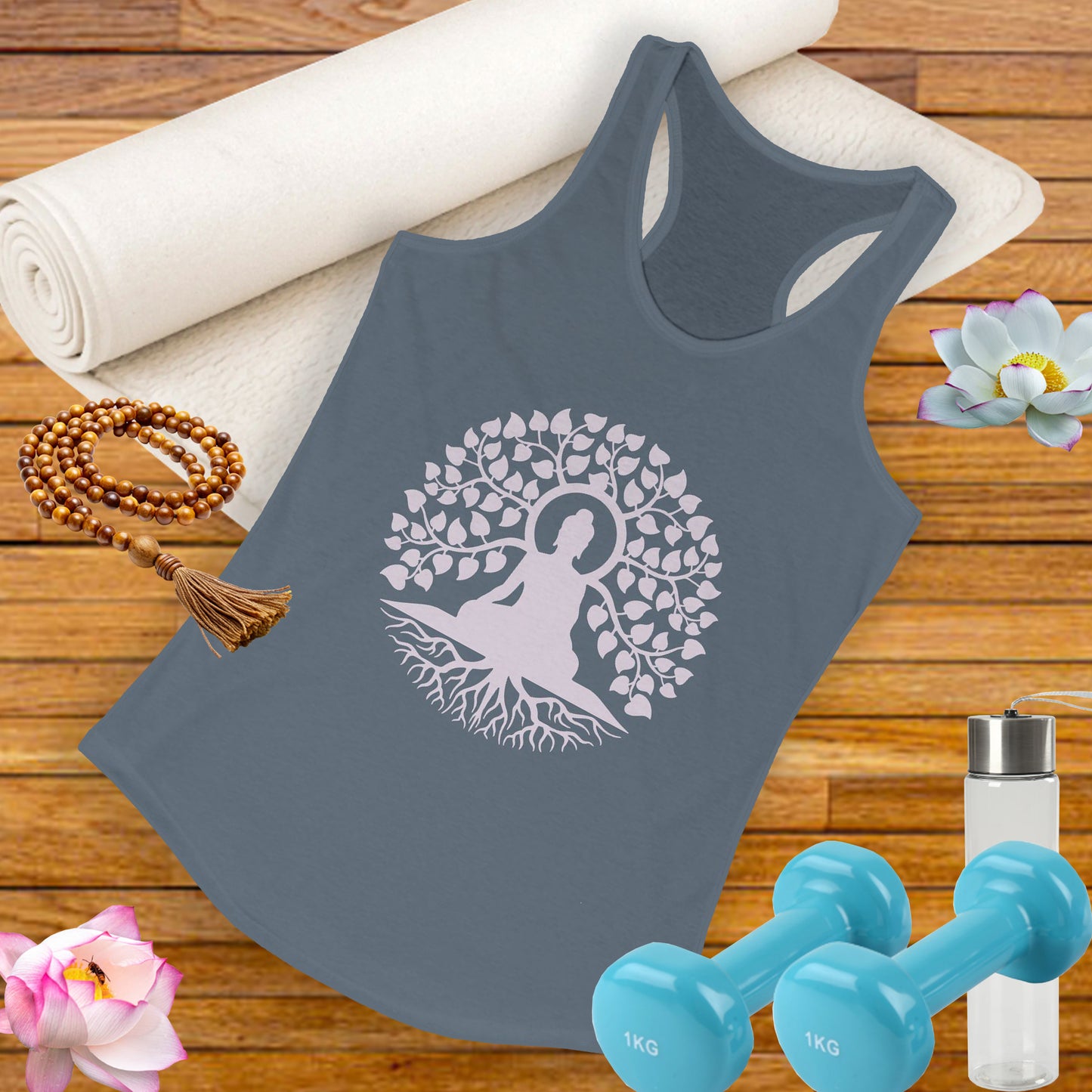 “Rooted in Presence” – Buddha & Tree of Life Racerback Tank Top