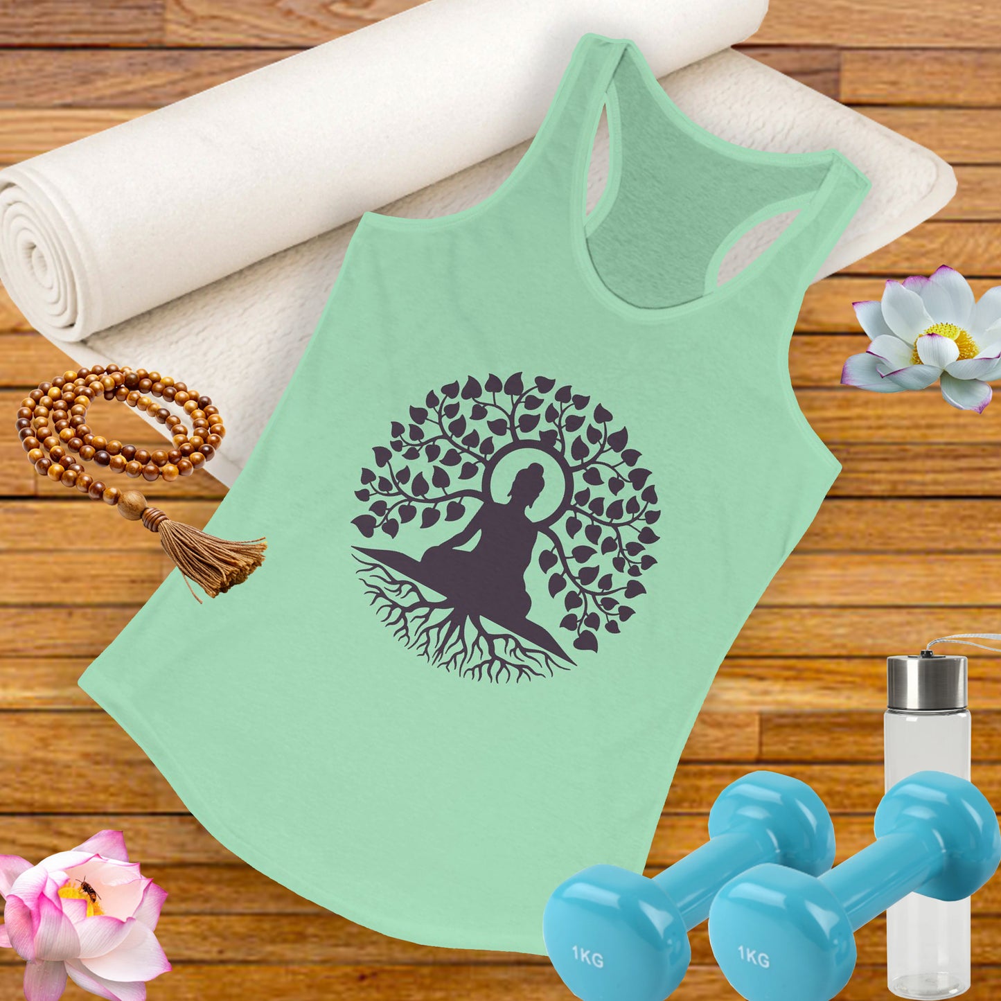 “Rooted in Presence” – Buddha & Tree of Life Racerback Tank Top