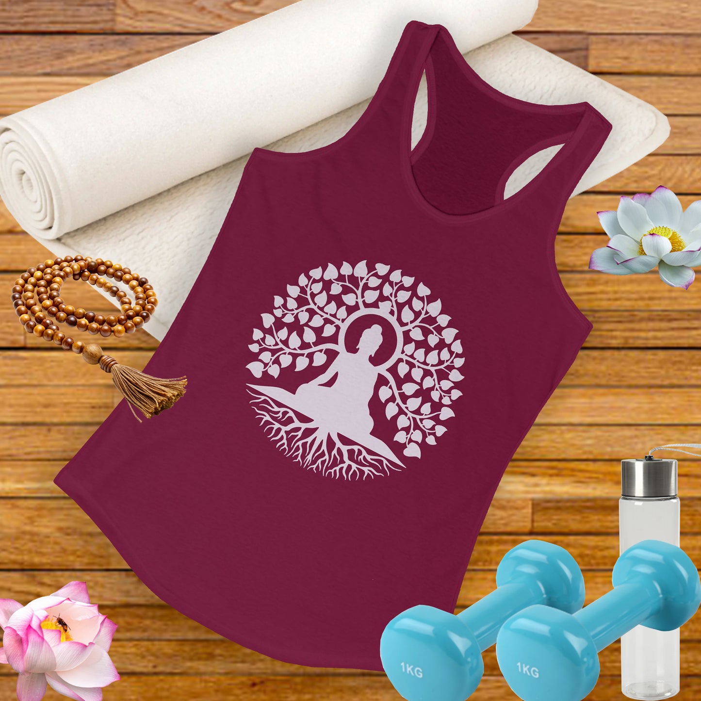 “Rooted in Presence” – Buddha & Tree of Life Racerback Tank Top