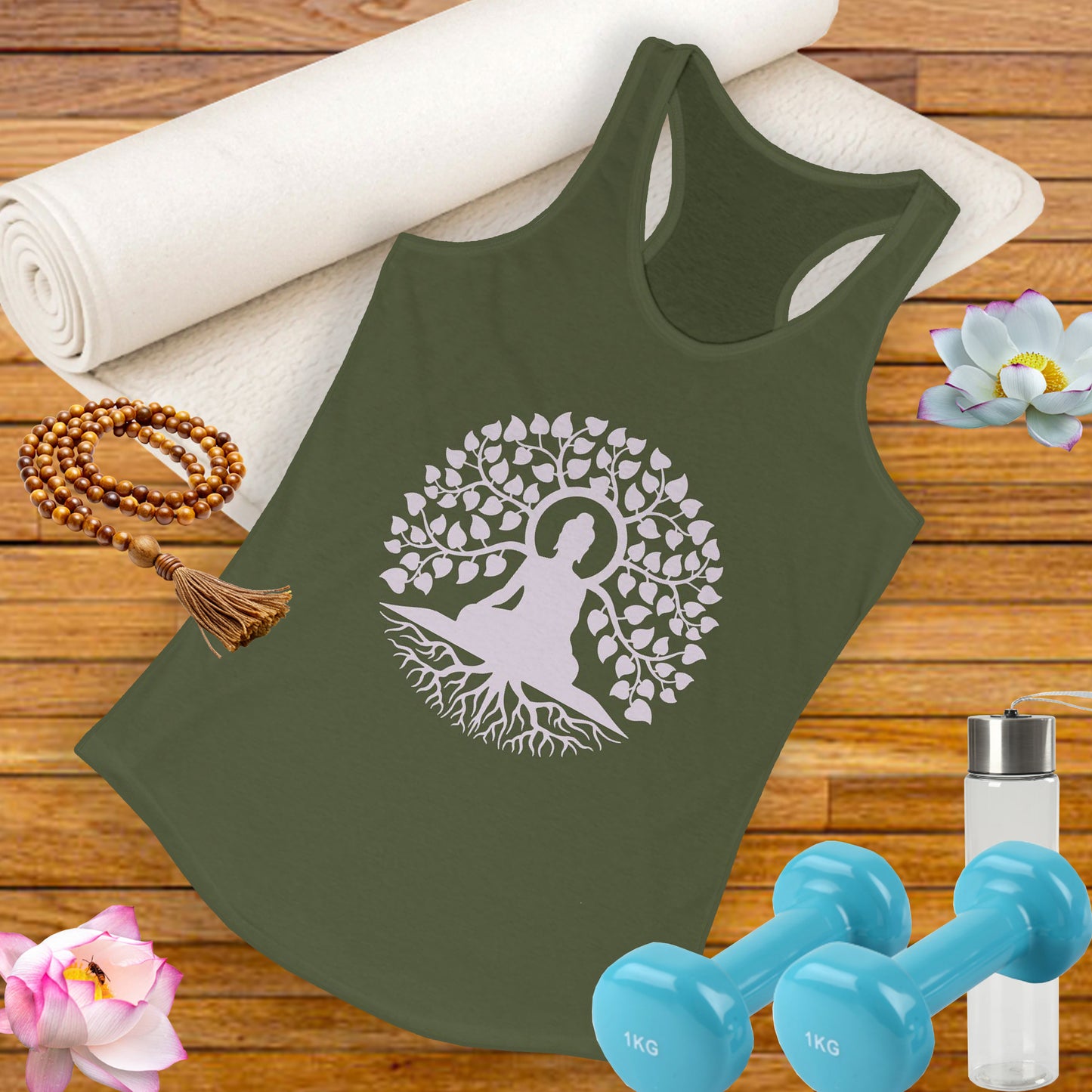 “Rooted in Presence” – Buddha & Tree of Life Racerback Tank Top