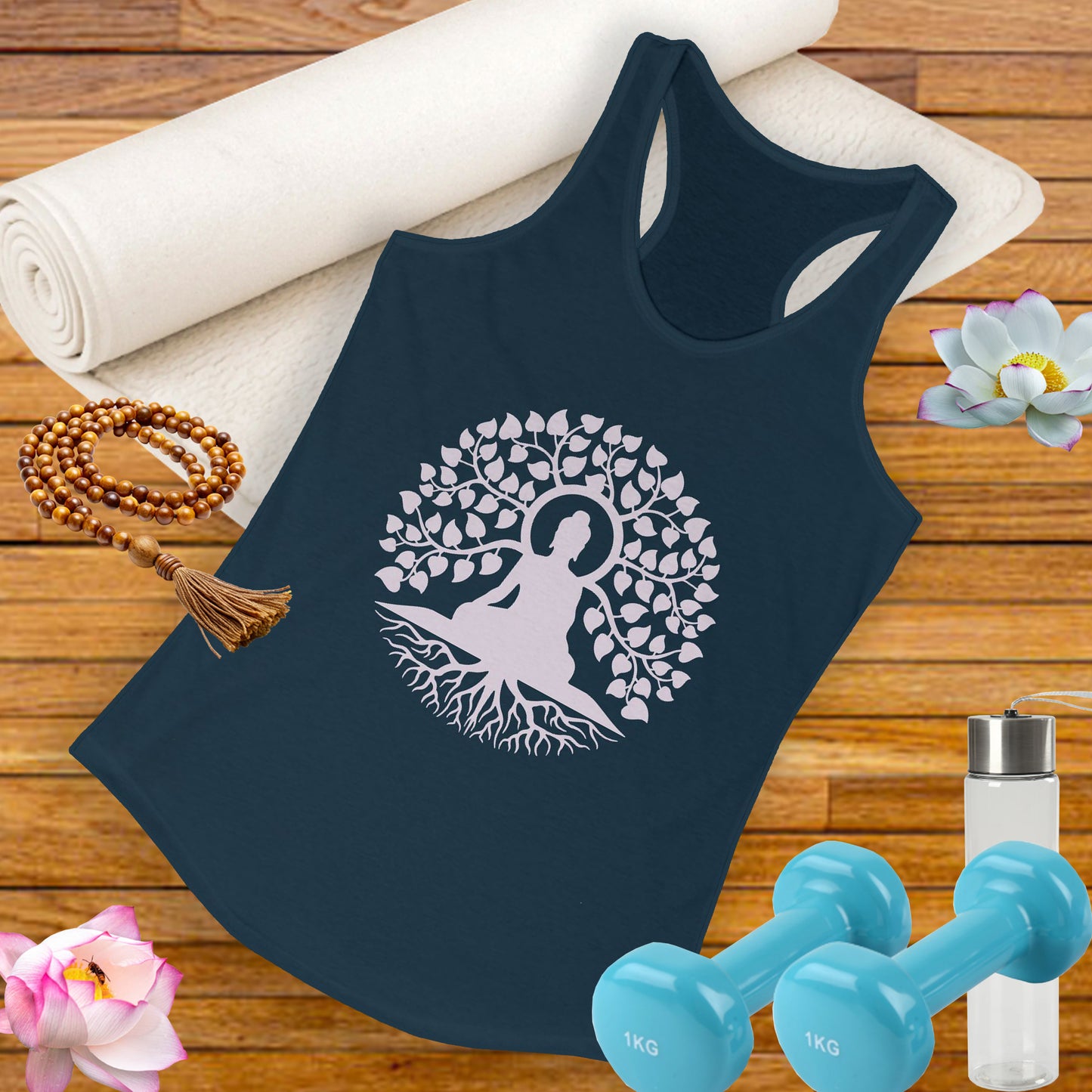 “Rooted in Presence” – Buddha & Tree of Life Racerback Tank Top