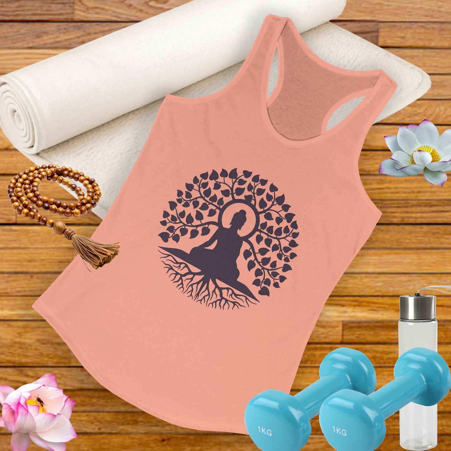 “Rooted in Presence” – Buddha & Tree of Life Racerback Tank Top