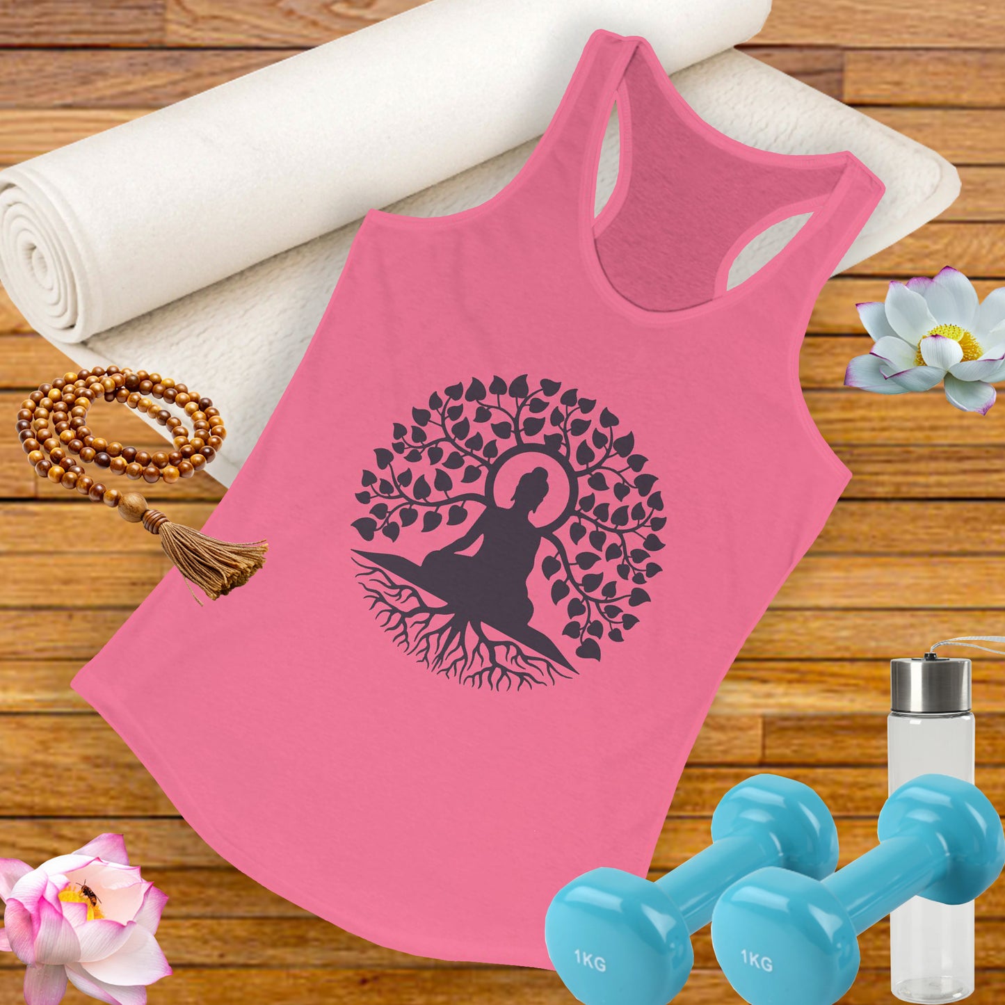 “Rooted in Presence” – Buddha & Tree of Life Racerback Tank Top