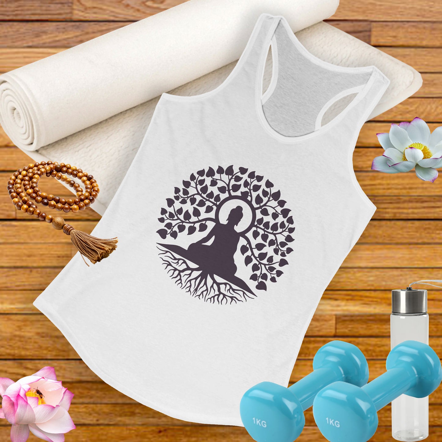“Rooted in Presence” – Buddha & Tree of Life Racerback Tank Top