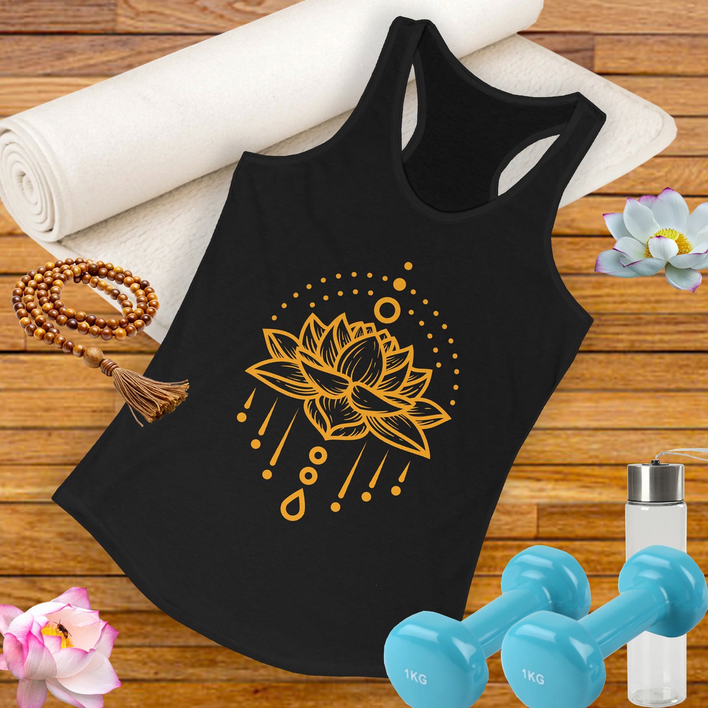 "Golden Lotus Flow" Racerback Tank - Elegant Spiritual Style for Active Living