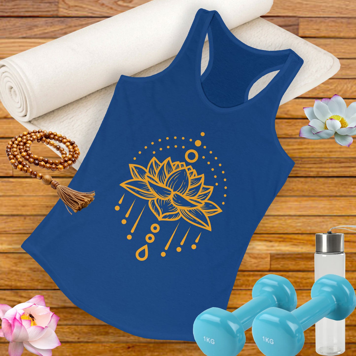 "Golden Lotus Flow" Racerback Tank - Elegant Spiritual Style for Active Living