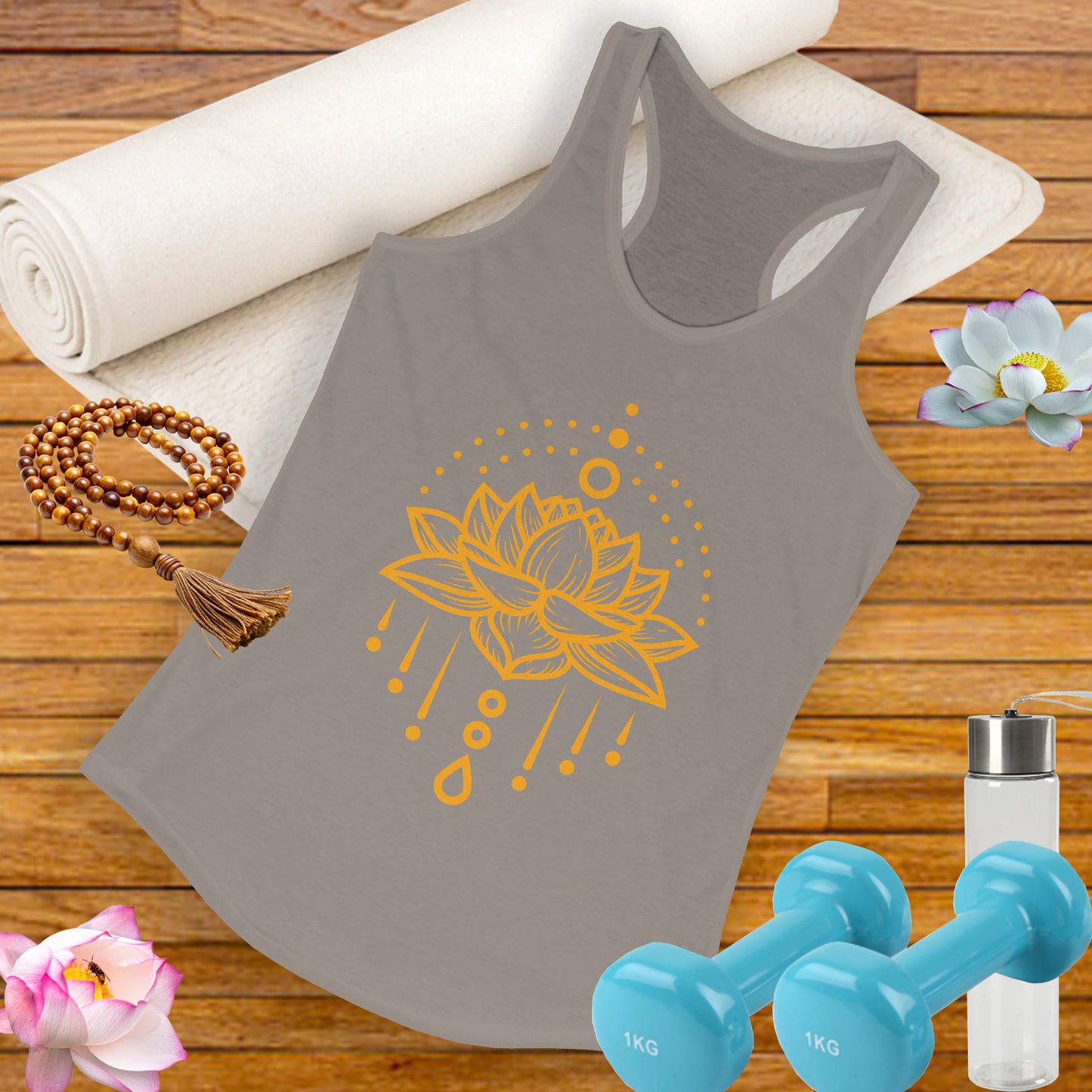 "Golden Lotus Flow" Racerback Tank - Elegant Spiritual Style for Active Living