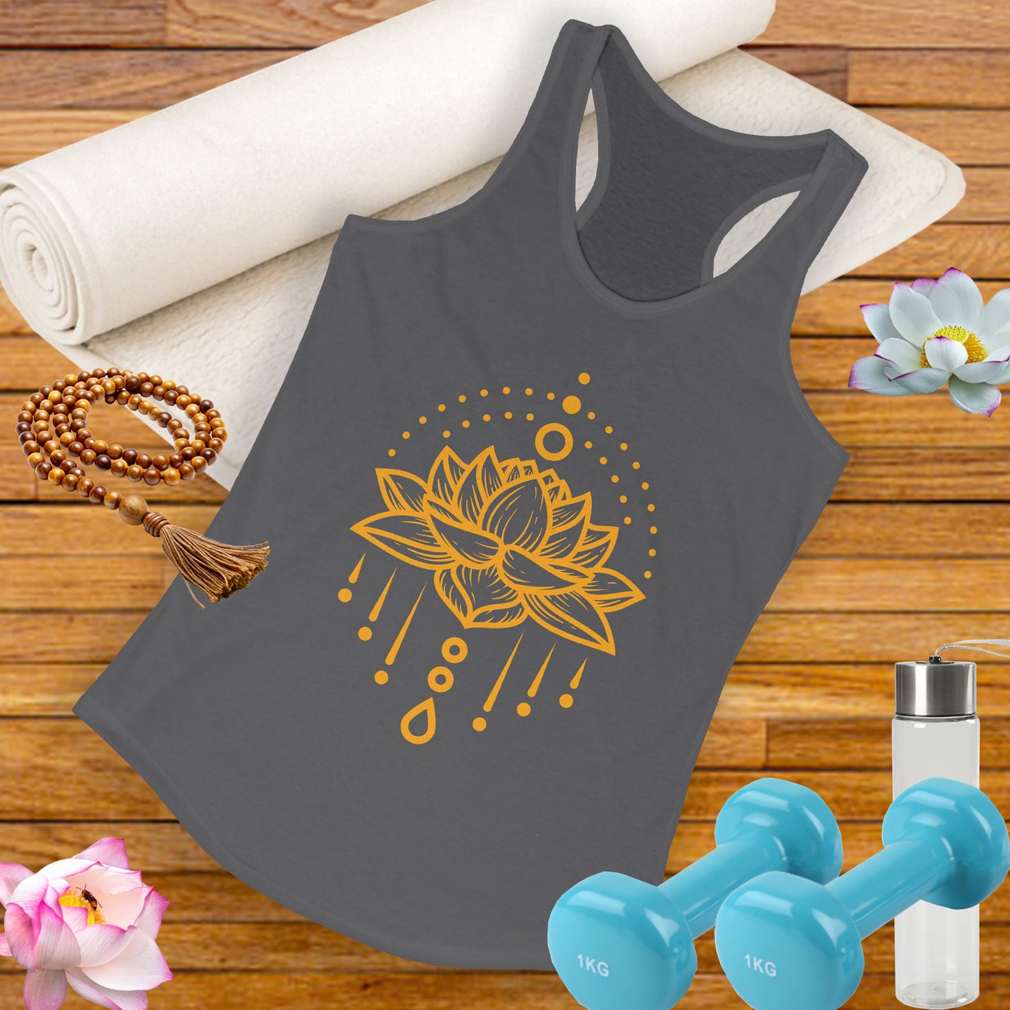 "Golden Lotus Flow" Racerback Tank - Elegant Spiritual Style for Active Living
