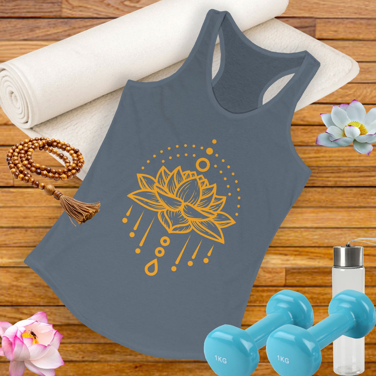 "Golden Lotus Flow" Racerback Tank - Elegant Spiritual Style for Active Living