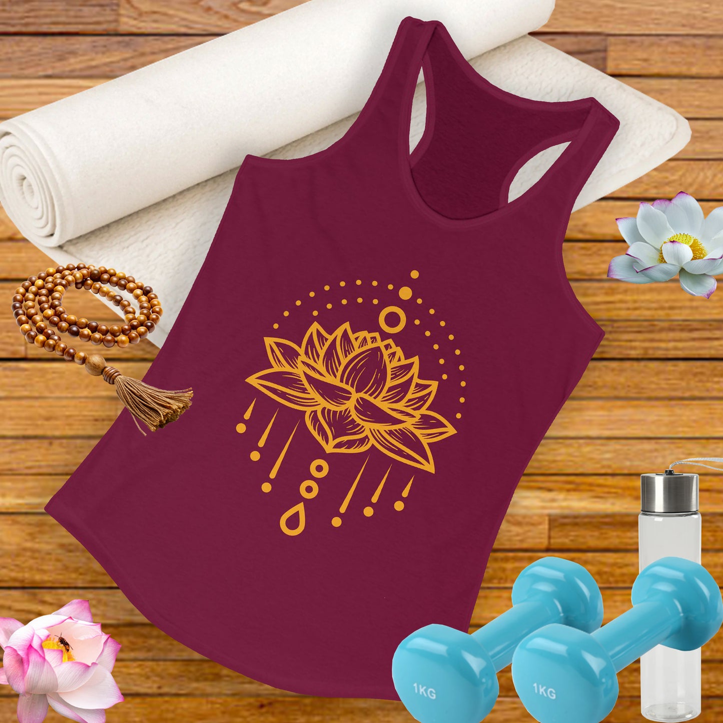 "Golden Lotus Flow" Racerback Tank - Elegant Spiritual Style for Active Living