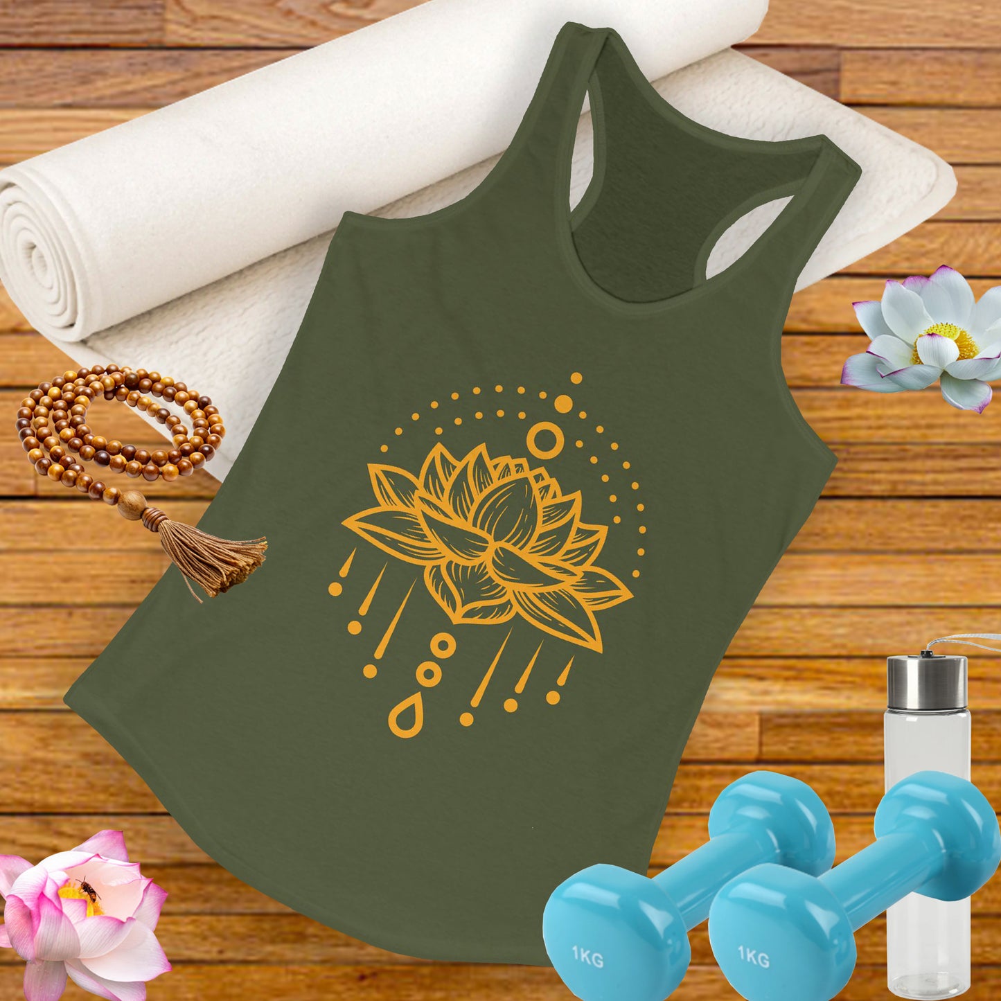 "Golden Lotus Flow" Racerback Tank - Elegant Spiritual Style for Active Living