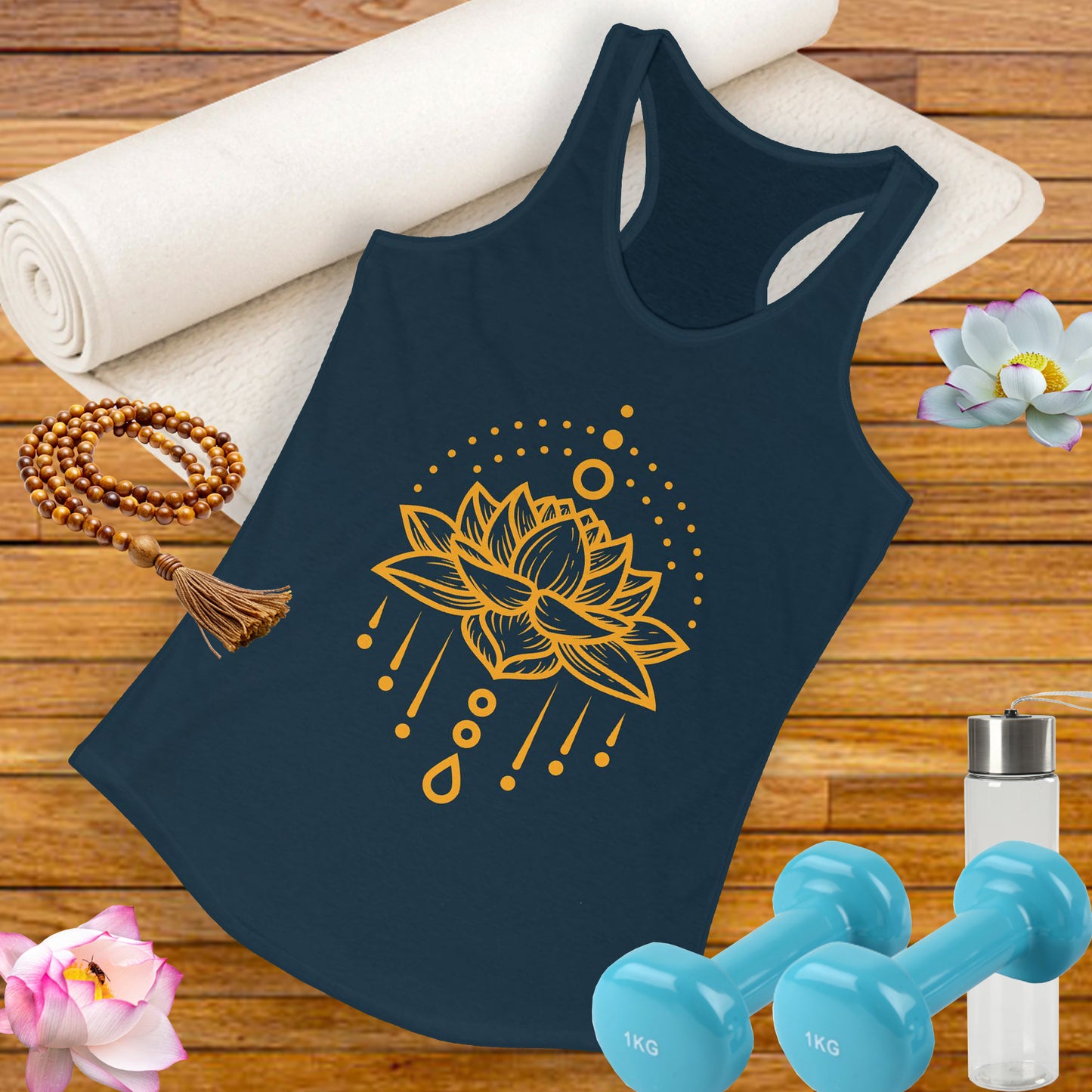 "Golden Lotus Flow" Racerback Tank - Elegant Spiritual Style for Active Living