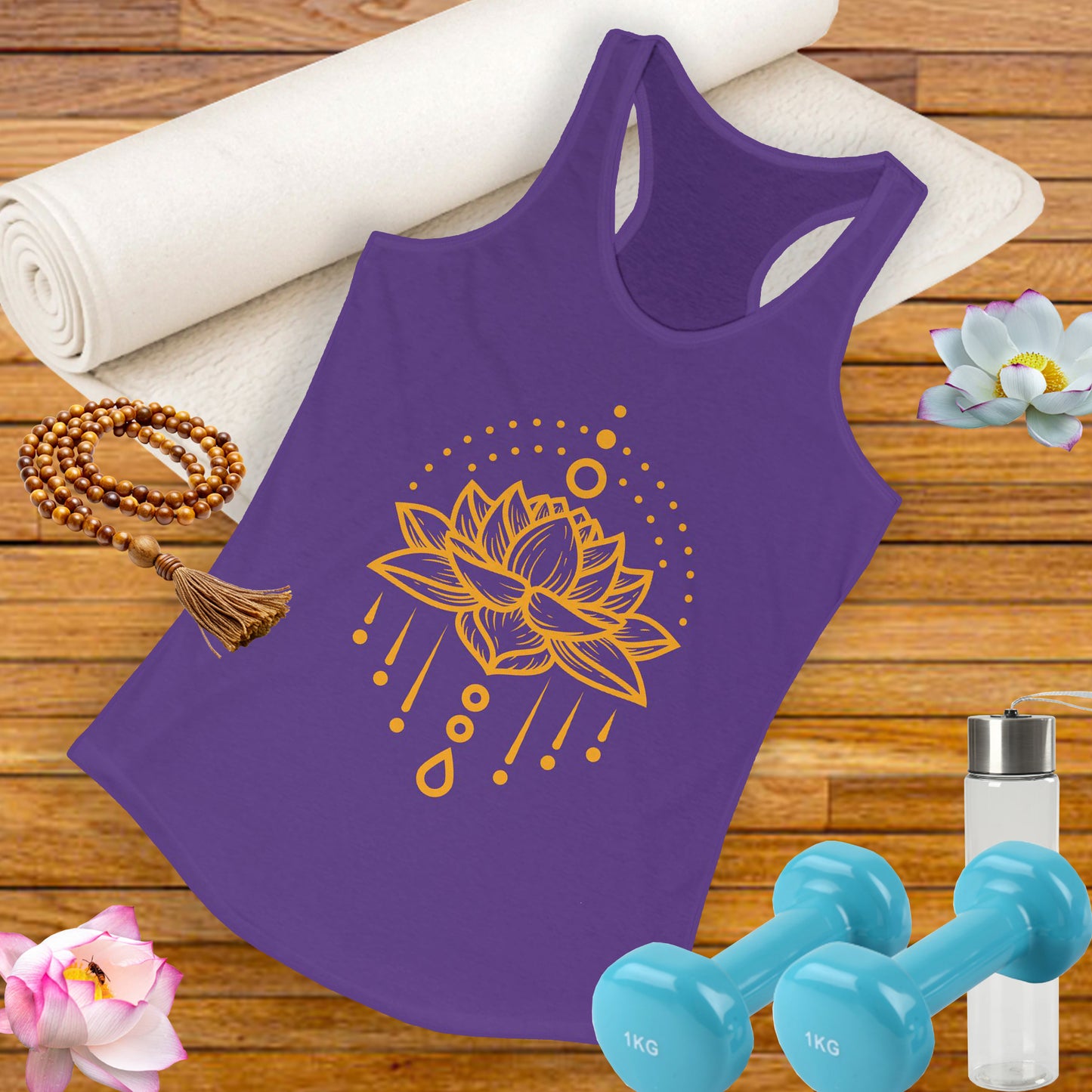 "Golden Lotus Flow" Racerback Tank - Elegant Spiritual Style for Active Living