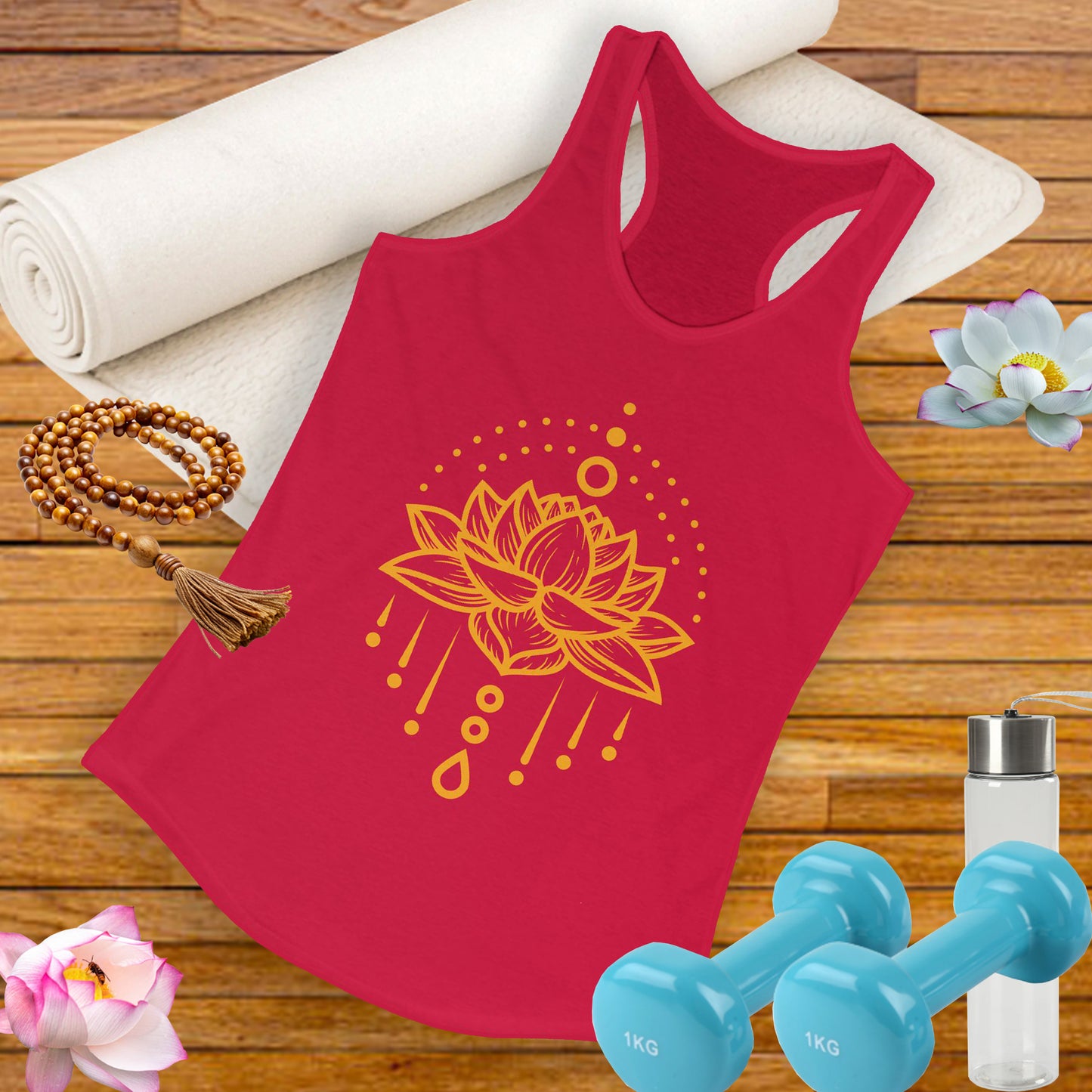 "Golden Lotus Flow" Racerback Tank - Elegant Spiritual Style for Active Living
