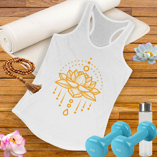 "Golden Lotus Flow" Racerback Tank - Elegant Spiritual Style for Active Living