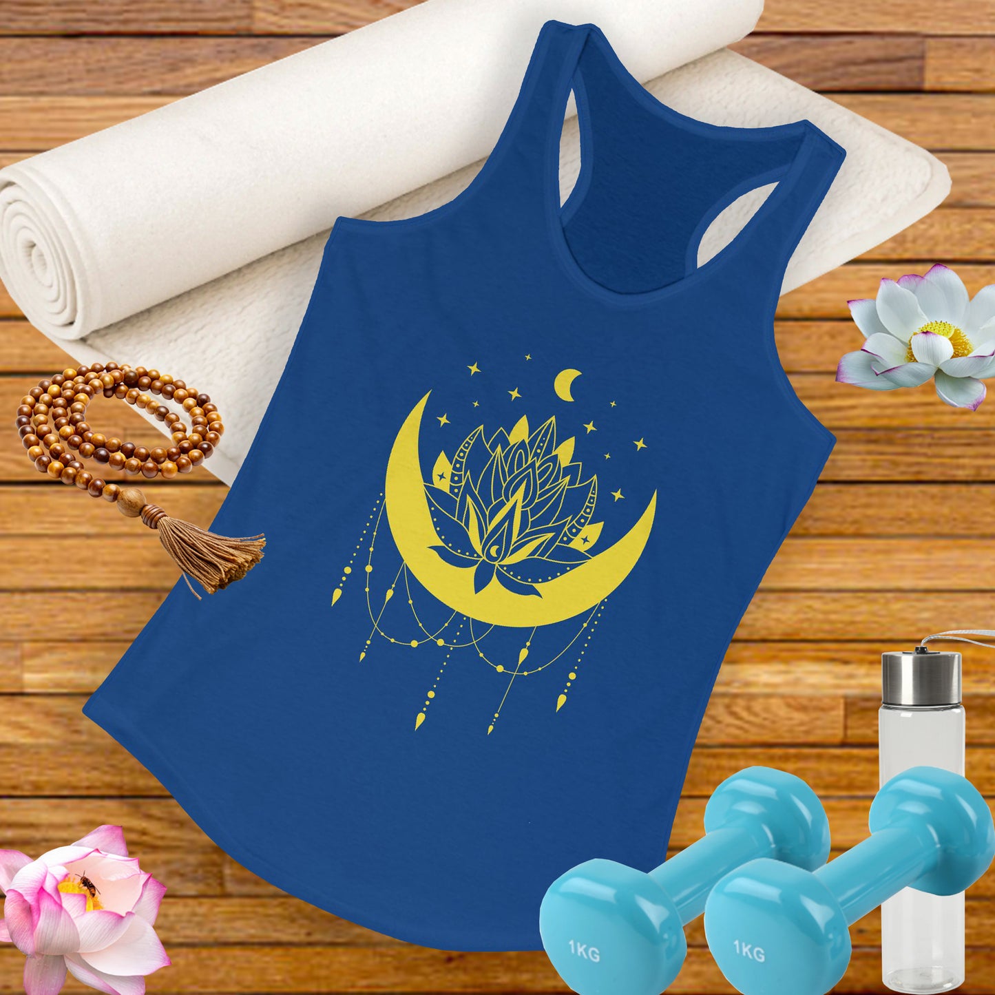 BOHO Moon & Lotus Racerback Tank – Soft Elegance for Mindful Living
