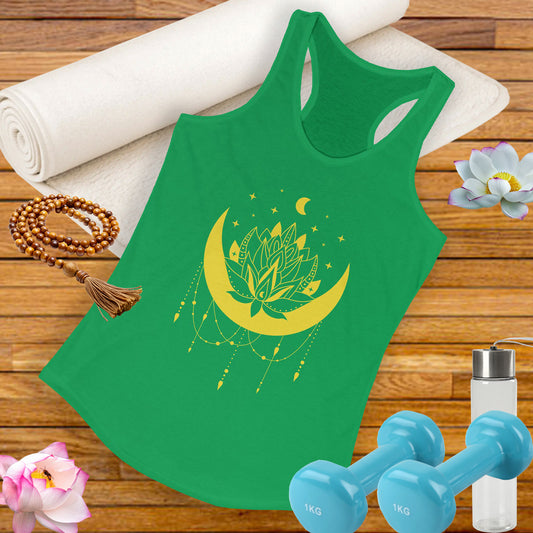 BOHO Moon & Lotus Racerback Tank – Soft Elegance for Mindful Living