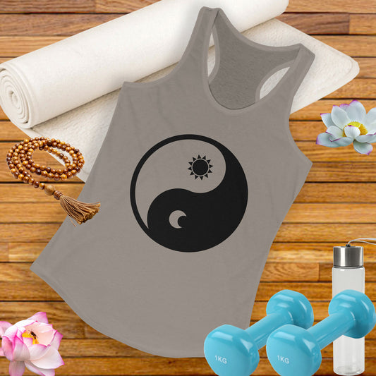 Balance in Motion Racerback Tank – Yin & Yang Sun & Moon Design