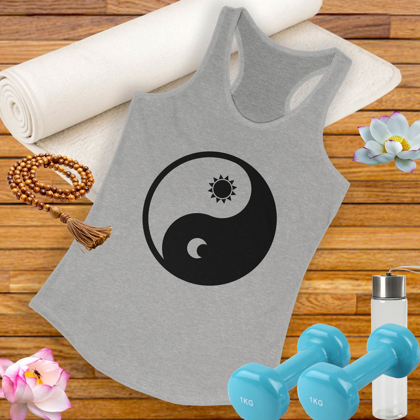 Balance in Motion Racerback Tank – Yin & Yang Sun & Moon Design