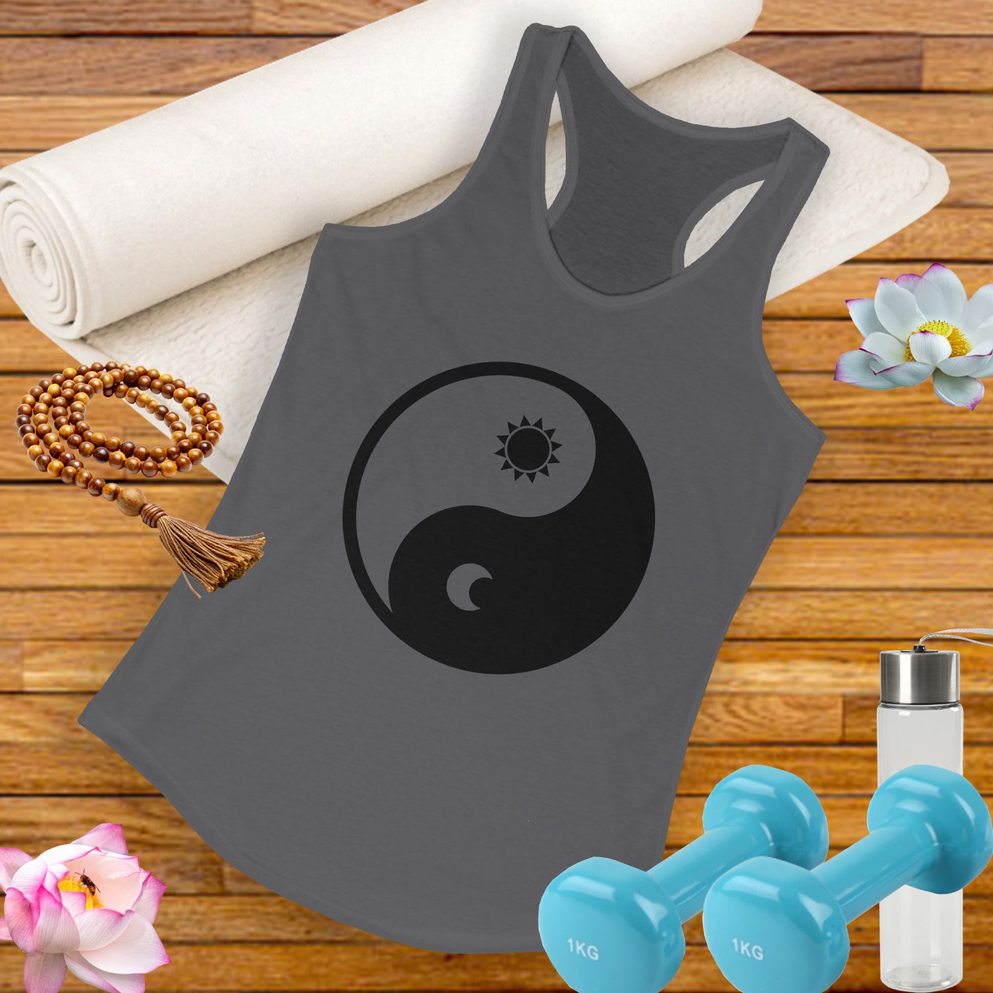 Balance in Motion Racerback Tank – Yin & Yang Sun & Moon Design