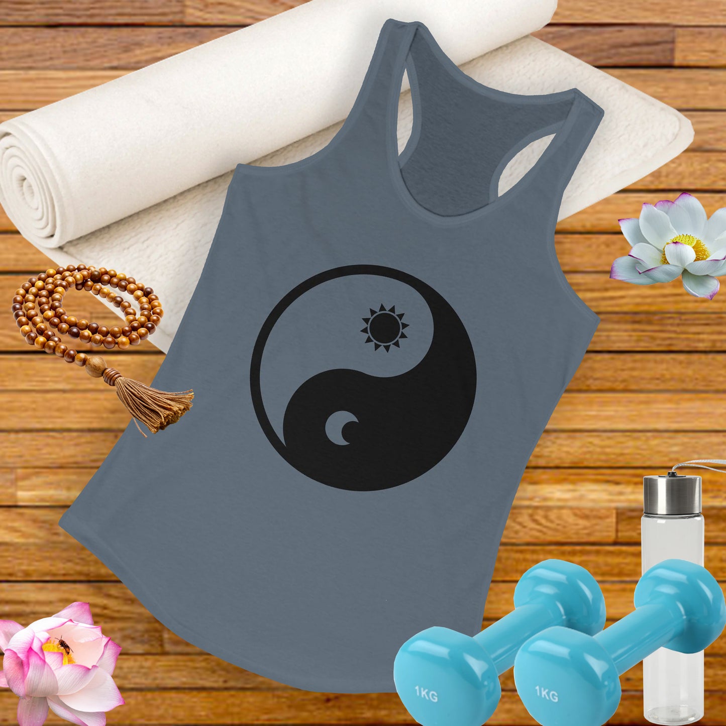 Balance in Motion Racerback Tank – Yin & Yang Sun & Moon Design