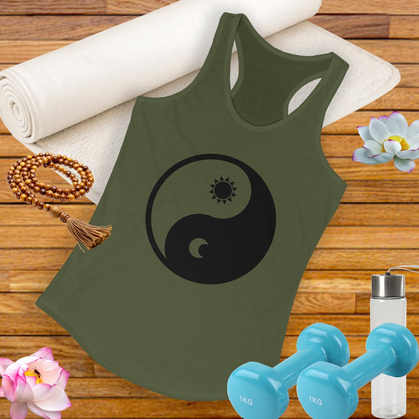 Balance in Motion Racerback Tank – Yin & Yang Sun & Moon Design