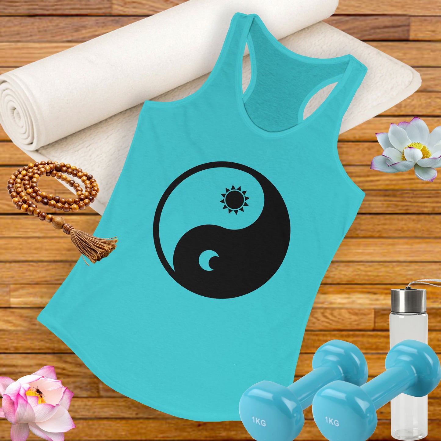 Balance in Motion Racerback Tank – Yin & Yang Sun & Moon Design